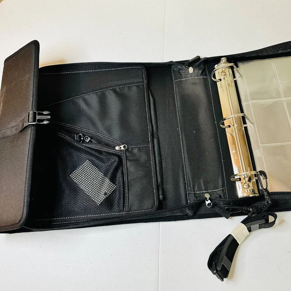 Black Staples 3-Ring D-Ring Zipper Binder Pockets Adjustable Strap